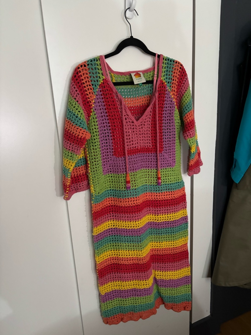 Farm Rio Striped Crochet Midi Dress